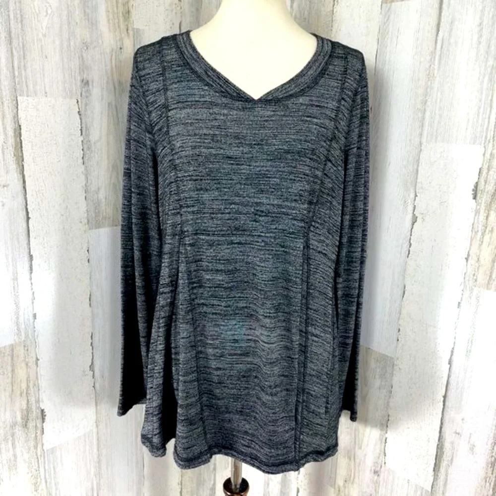 Soft‎ Surroundings Women's Gray Burnout Scoop Neck Stretch Long Sleeve Blouse M